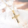 New copper-plated real gold cross necklace jewelry for cross-border trade from Europe and America, simple pendant, Southeast Asian trend, versatile, retro zircon inlaid Specification image